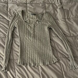 SHEIN Ribbed Long Sleeve Top - Gray